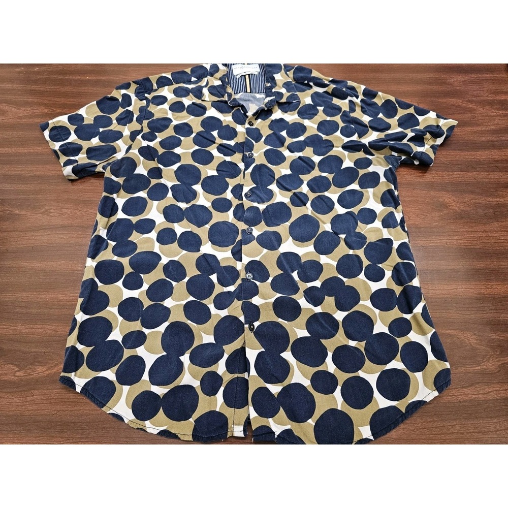 Denim & Flower Ricky Singh Mens M Polka Dot Button Down Shirt Navy Khaki